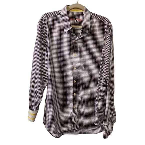 Robert Graham Mens XL Tailored Fit Shrt Purple White Plaid Button Down Flip Cuff - Picture 1 of 7